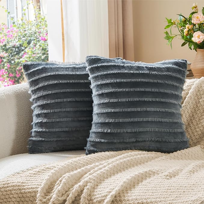 BEDELITE Velvet Pillow Covers 18x18 with Zipper, 2 Pack Super Soft Square Pillow Covers for Bedroom, Sofa, Luxury Cozy Fleece Pillowcases for All Seasons(18x18 Inches, Dark Gray-Boho)