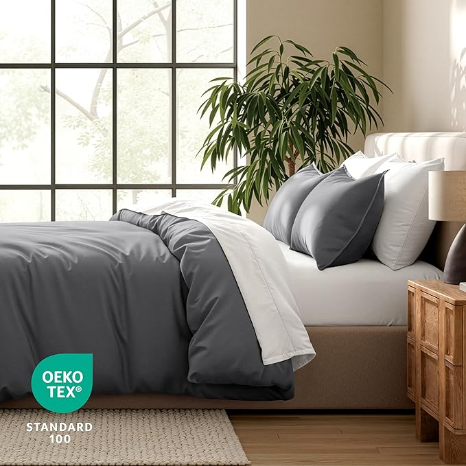 Bare Home Bedding Duvet Cover Oversized Queen Size - Premium 1800 Super Soft Collection - Lightweight, Cooling Duvet Cover - Soft Breathable Bedding (Oversized Queen, Grey)