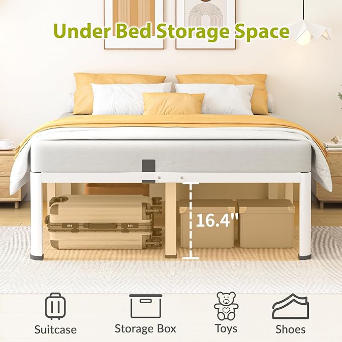 Superay 18 Inch King Size Metal Bed Frame with Round Corners, Storage Space Under High Bed Frame-Heavy Duty Steel Slats Support, Noise Free - Easy Assembly - No Box Spring Needed,White
