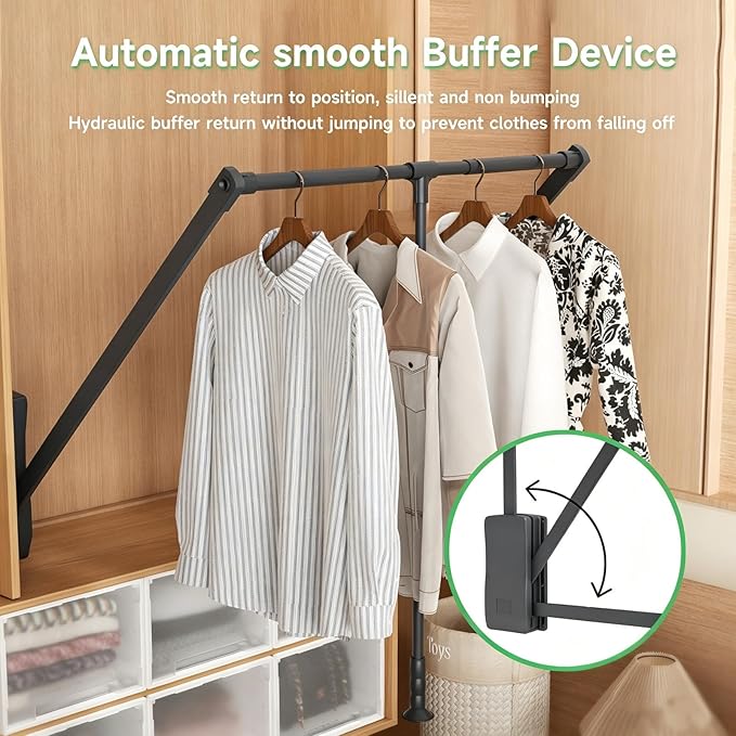 Hitess Soft-Close Pull Down Closet Rod, Stainless Steel Wardrobe Lifts,Adjustable 21-47 Inch Chrome Polished Side Mounted Rail Organizer for Hanging Clothes