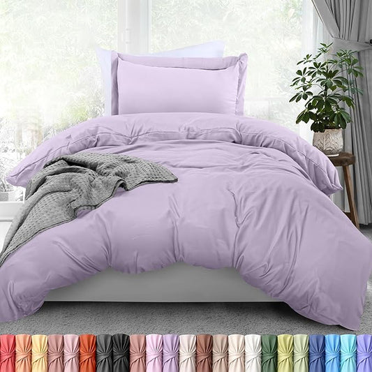 Utopia Bedding Duvet Cover Twin Size - 2 Piece with Zipper Closure - 1 Comforter Cover 68X90 Inches & 1 Pillow Sham 20X26 Inches (Lavender) Comforter Not Included