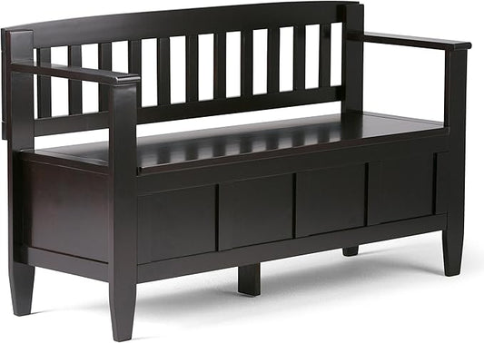 SIMPLIHOME Brooklyn Entryway Storage Bench - 48 inch Wide Solid Wood Hallway Bench in Dark Coffee Brown, Contemporary Mudroom Bench for Entry or Foyer with Lift-Up Lid and Spacious Hidden Storage