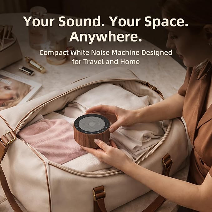 Kipcush White Noise Machine - Soft Non-Glare Nursery Lamp, 30 Soothing Sounds, 8 Color Lights, Max 8-Hour Timer for Baby & Adults (Walnut Wood, Standard)