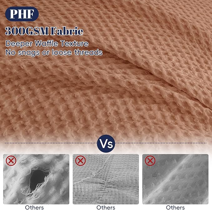PHF Waffle Duvet Cover Set Twin/Twin XL Size, No Snagging Ultra Soft Luxury Textured Breathable Comforter Cover for All Season 2pcs, Durable Bedding Duvet Set with 1 Pillow Sham, 68"x90", Terra Cotta