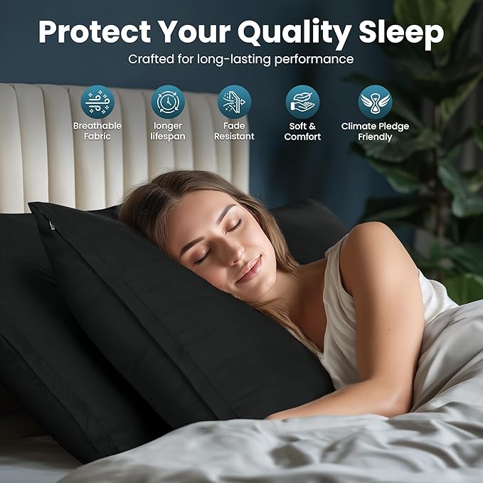Utopia Bedding Queen Pillow Protectors - Pack of 2 - Zipper Closure - Soft Brushed Microfiber Fabric - Shrinkage and Fade Resistant Pillow Protectors Queen Size 20 X 30 Inches (Black)