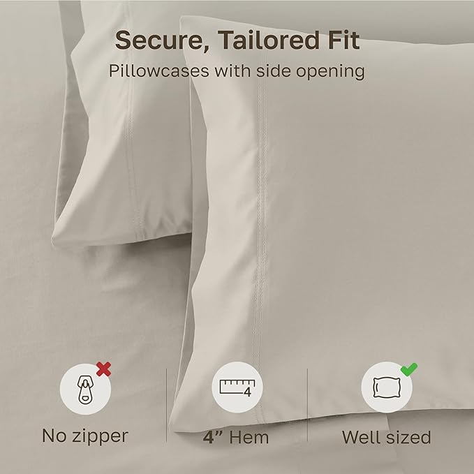 California Design Den Premium Standard/Queen Size Pillow Cases Set of 2-600 Thread Count Sateen, Natural 100% Cotton Pillow Cover, Crisp, Durable Bedding - Soft Linen