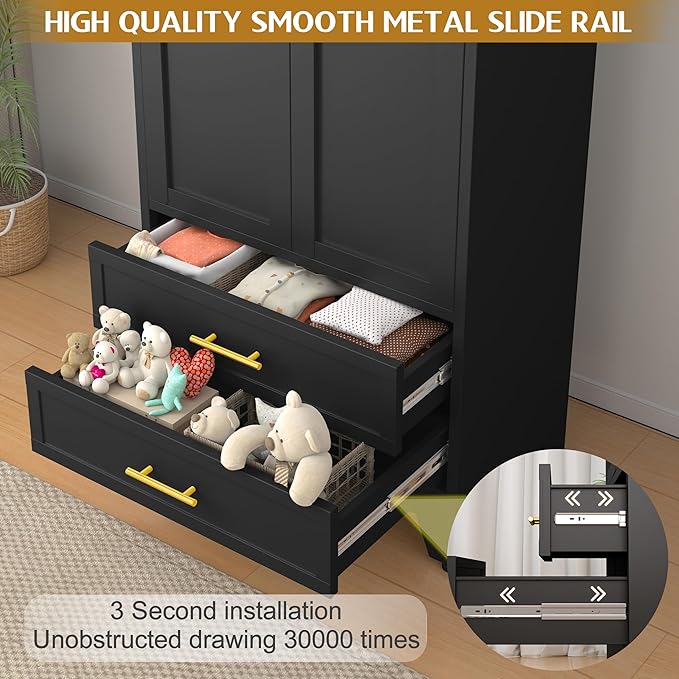 GAIOUS Steel Pantry Cabinet, 71" Metal Storage Cabinets with 2 Doors, 2 Adjustable Shelf and 2 Drawers, Freestanding Storage Cabinet for Bedroom, Kitchen, Home Office (Black)