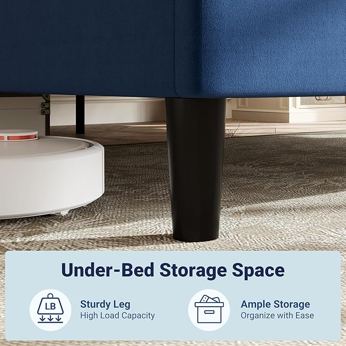 Allewie King Size Platform Bed Frame with Adjustable Headboard, Plush Velvet Upholstered, Vertical Channel Tufted, Sturdy Wooden Slats, No Box Spring Needed, Easy Assembly, Blue