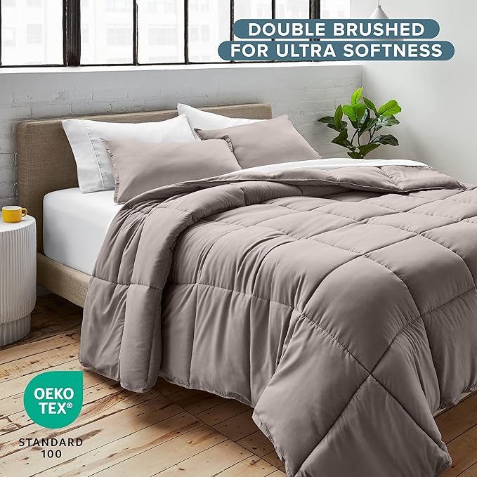Bare Home Comforter Set - Queen Size - Ultra-Soft - Goose Down Alternative - Premium 1800 Series - All Season Warmth (Queen, Khaki)