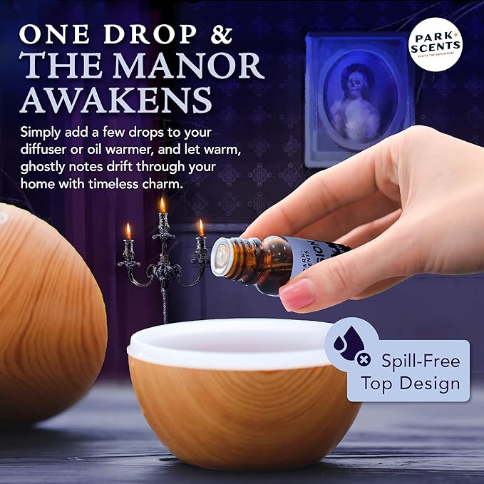Park Scents Mansion Fragrance Oil – Theme Park Scented Essential Oils for Diffusers with Peony, Violet, Plum, Leather, Aged Wood, Amber, Musk, Vanilla – Made in USA, Home Aromatherapy Gifts (10ml)