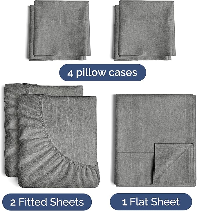 Split King 7 Piece Sheet Set - Comfy, Breathable & Cooling - Hotel Luxury Bedding for Women, Men, Kids, Teens and Children - 1 Flat & 2 Fitted Sheets & 4 Pillowcases w/ Deep Pockets - Heathered Grey
