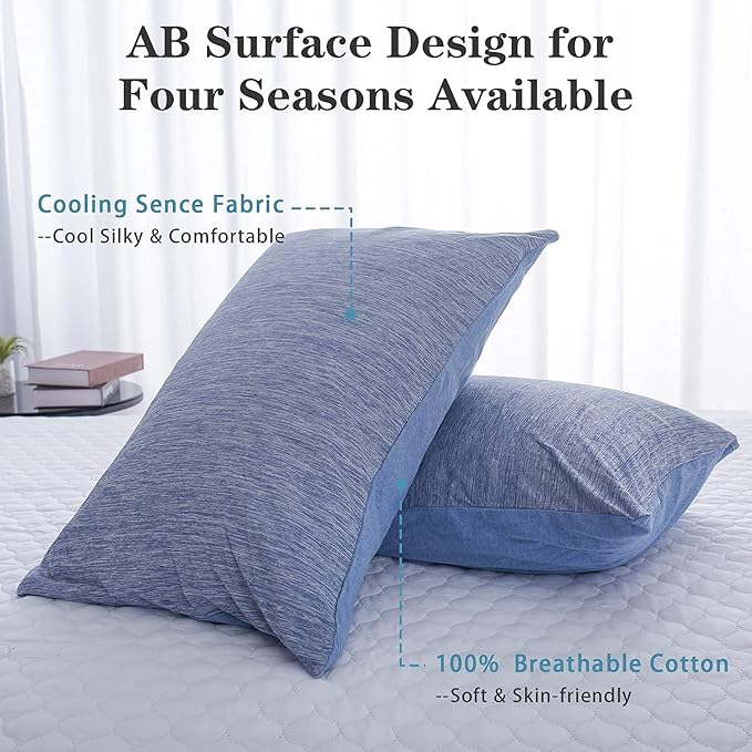CHOSHOME Cooling Pillow Cases Zipper Pillow Covers Q-Max > 0.45 Zippered Pillowcases for Hot Sleepers, Soft, Breathable, Skin-Friendly, 2 Pack (Queen, 20"x30", Blue)