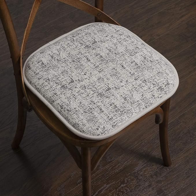 Sweet Home Collection Chair Cushion Memory Foam Pads Honeycomb Pattern Slip Non Skid Rubber Back Rounded Square 16" x 16" Seat Cover, 2 Pack, Broadway Black/White
