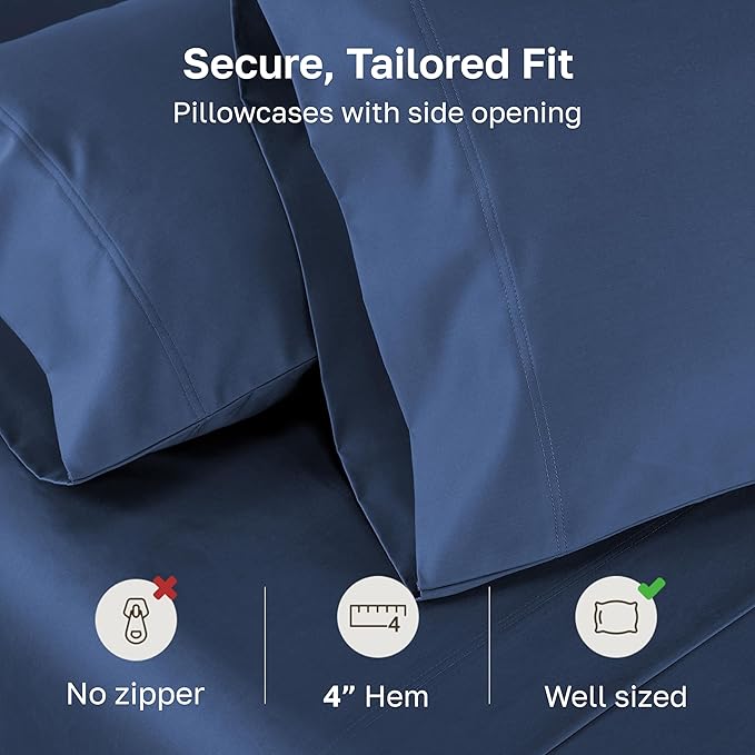 California Design Den Natural 100% Cotton Pillow Cases Queen Size Set of 2 - Luxuriously Soft and Thick 800 Thread Count, Smooth Sateen Pillow Covers Queen Size/Standard Size - Classic Blue