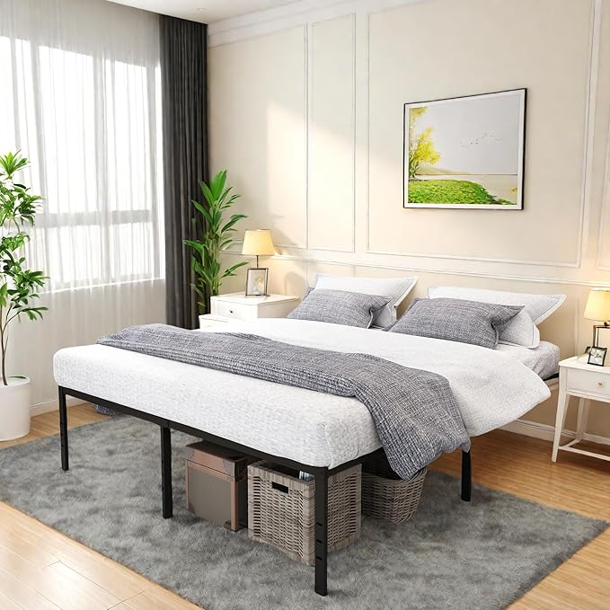 FONTOI Queen Bed Frame, 14 Inch High Metal Platform Bed with Underbed Storage, Max 3500lbs Heavy Duty Metal Slat Support, Easy Assembly, No Box Spring Needed & Noise Free, Black