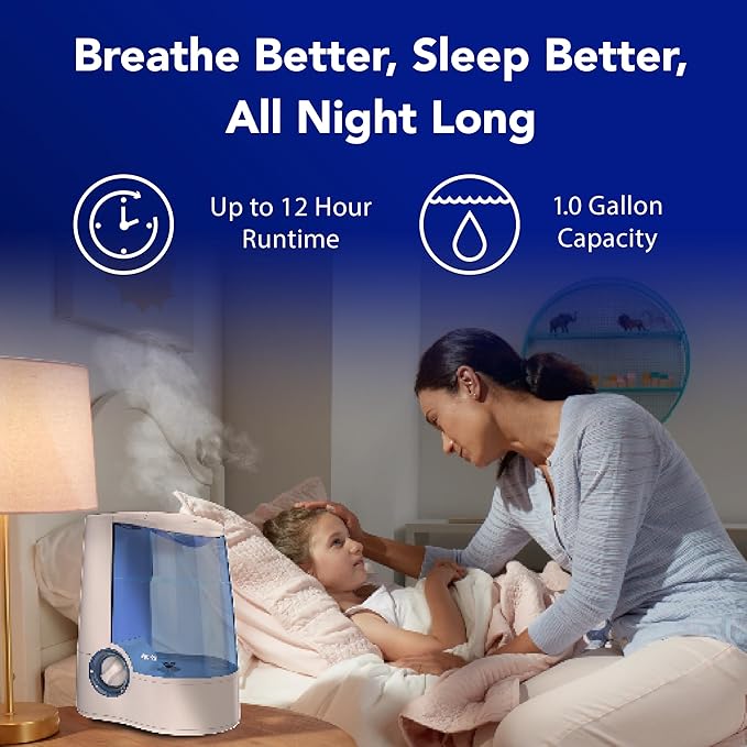 Vicks Warm Mist Humidifier Filter‑Free 1 Gal Tank,Auto Shut‑Off,Night Light,VapoPad and VapoSteam Compatible,(Pack of 2)