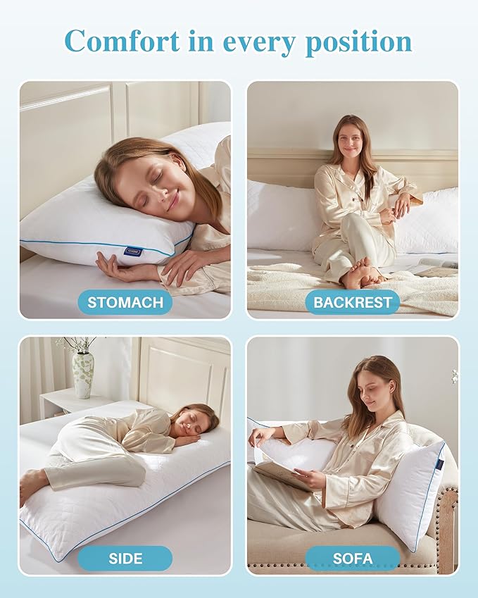 YZ HOME Long Body Pillow for Adults - Firm Body Pillow Insert with Shredded White Memory Foam, Adjustable Height, Soft Support for Side Sleeping, Pregnant Women, Washable (White, 20x54 Inch)