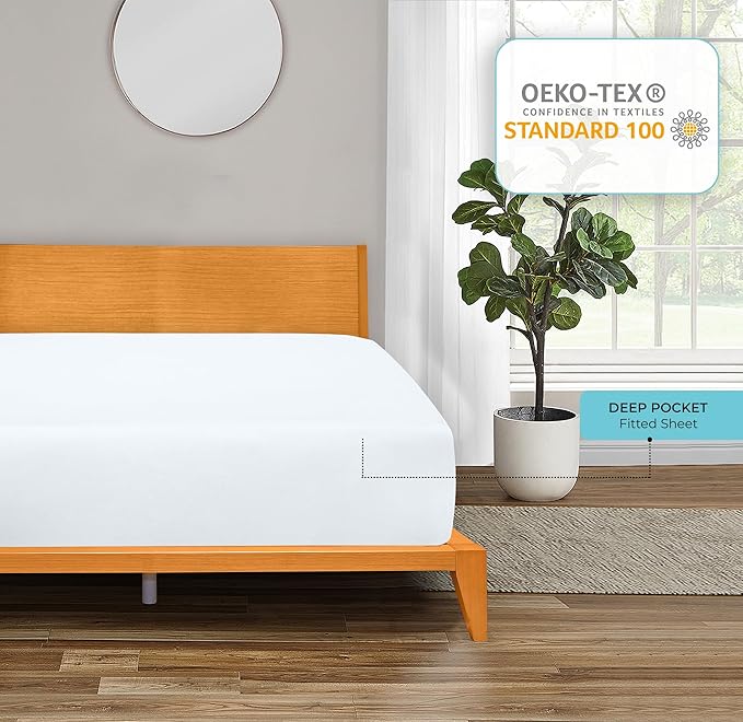 Royale Linens 2 Pack Fitted Sheet - Elastic Sheets - California King Fitted Sheet Only - Soft & Breathable - 1800 Microfiber - Stain Resistant- Hotel Quality Deep Pocket Up to 16" (Cal King, White)