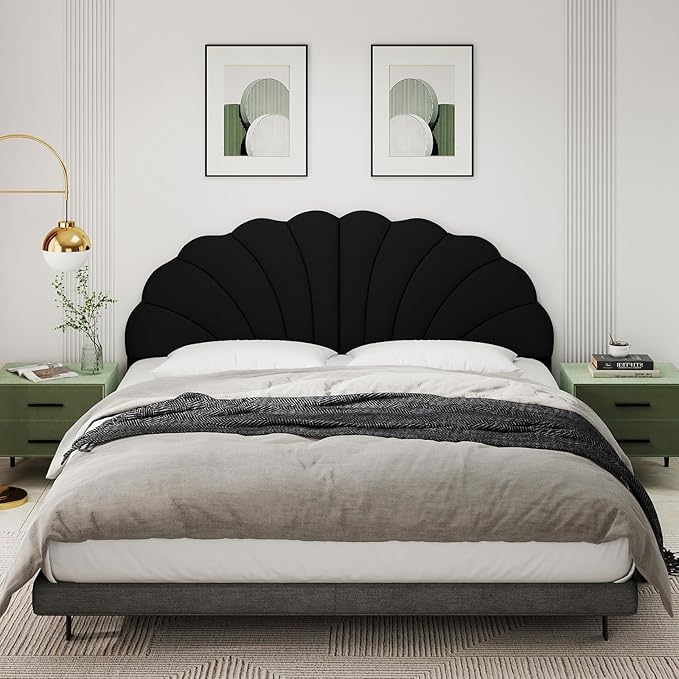Befurtori King Size Headboard Only, Petal Wall Mount Headboard King/California King Size for Adjustable Bed Velvet Upholstered Head Board Easy Assembly, Black