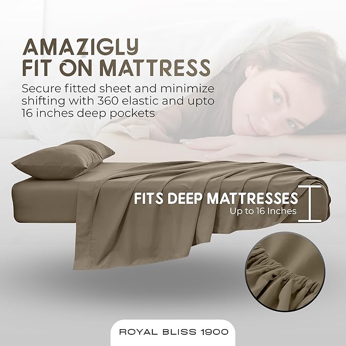 Split King Sheets Set with 2 Twin XL Fitted Sheet - 5 Piece Bedding - Wrinkle Free, Fade Resistant, Double Brushed Microfiber - Deep Pockets/Easy Fit (Taupe)