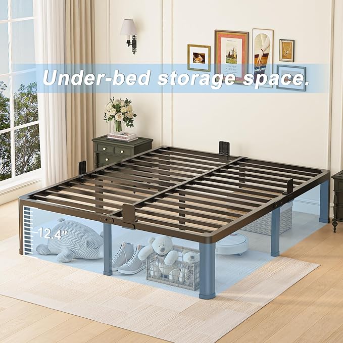Yitong Angel 14 inch Full Size Bed Frame with Round Corner Legs Mattress Slide Stopper,3500 lbs Heavy Duty Metal Platform,Steel Slat Support,No Box Spring Needed,Easy Assembly,Noise Free