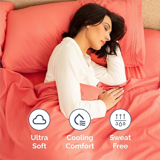 King Size 4 Piece Sheet Set - Comfy Breathable & Cooling Sheets - Hotel Luxury Bed Sheets for Women & Men - Deep Pockets, Easy-Fit, Extra Soft and Wrinkle Free Sheets - Coral Oeko-Tex Bed Sheet Set