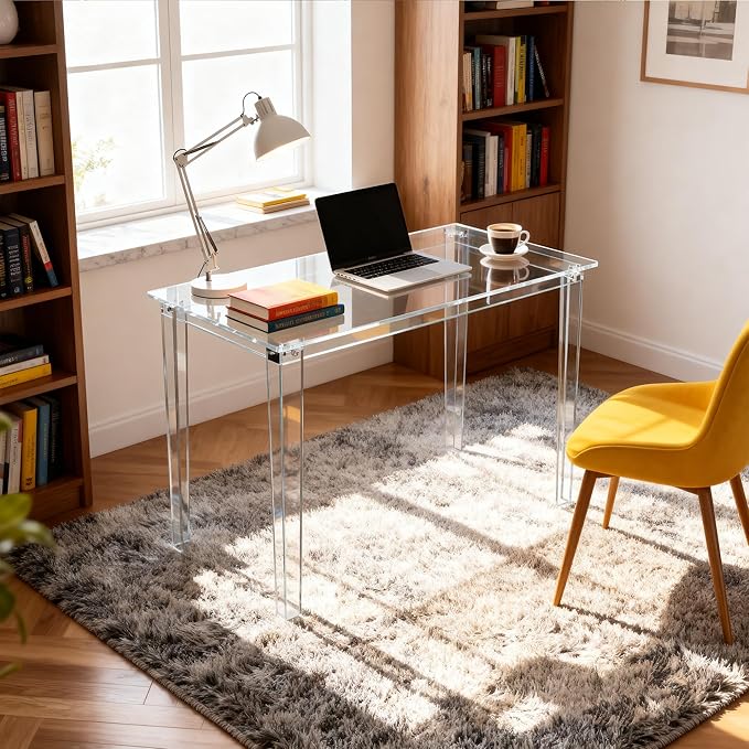Acrylic Desk, Clear Modern Writing Table for Home Office (Clear, Nomal)