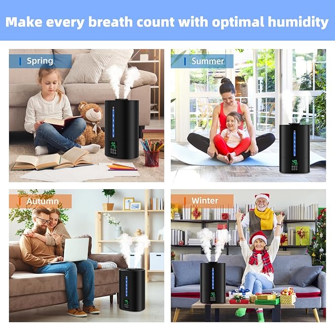 Coolfiqu 6L Humidifiers for Bedroom Large Room Home,Cool and Warm Humidifier for Baby and Plants Hot Mist Top Fill Desk Humidifiers Oil Diffuser,Quiet,Adjustable Mist,360°Nozzle-Black(2026 Upgraded)
