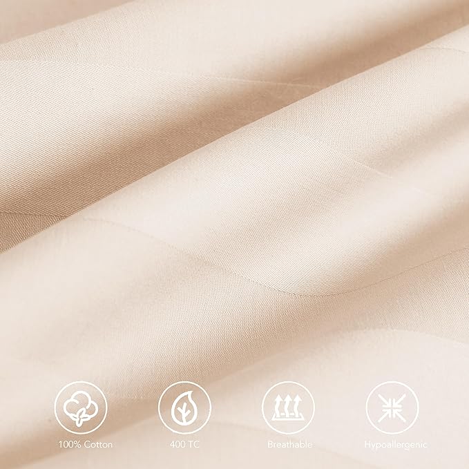 100% Egyptian Cotton King Pillow Protectors Set of 4, 400 Thread Count Sateen Weave Cooling Pillowcase, Easy Care Zippered Style Pillow Covers (4 Pack, Stripe-Beige,King)