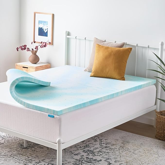 Linenspa 2 Inch Swirl Gel Memory Foam Mattress Topper, King Size – Cooling Gel Infused, Ventilation Holes – Pressure Relieving Bed Topper – CertiPUR Certified