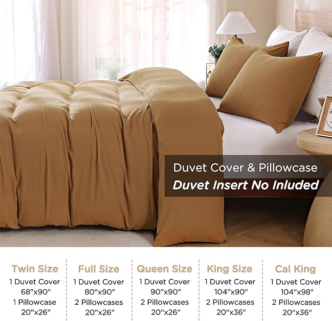 TOCOMOA Muslin Duvet Cover 100% Cotton Like Linen Texture Breathable Soft Comfy 3-Piece Burnt Orange Comforter Cover Fall Bedding Set (King 104"x90", Comforter Not Included)