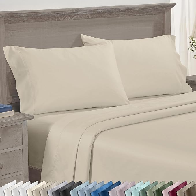 California Design Den Pillow Cases Standard Size Set of 2-600 Thread Count Sateen, 100% Cotton, Soft and Breathable, Fits Standard and Queen Pillows - Beige