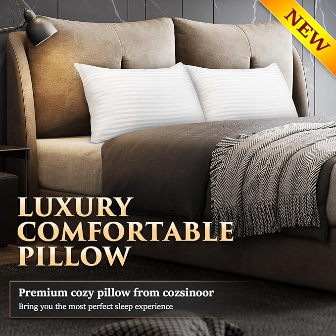 COZSINOOR Bed Pillows for Sleeping Queen Size - Hotel Quality Set of 2 - Breathable Cooling Down Alternative Microfiber Filled for Back, Stomach, Side Sleepers Skin-Friendly