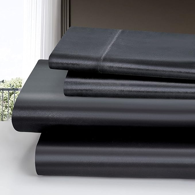 Homiest 5pcs Satin Split King Sheets Sets for Adjustable Bed, Luxury Silky Satin Bedding Set with Deep Pocket, 2 Fitted Sheets + 1 Flat Sheet + 2 Pillowcases (Split King Size, Black)