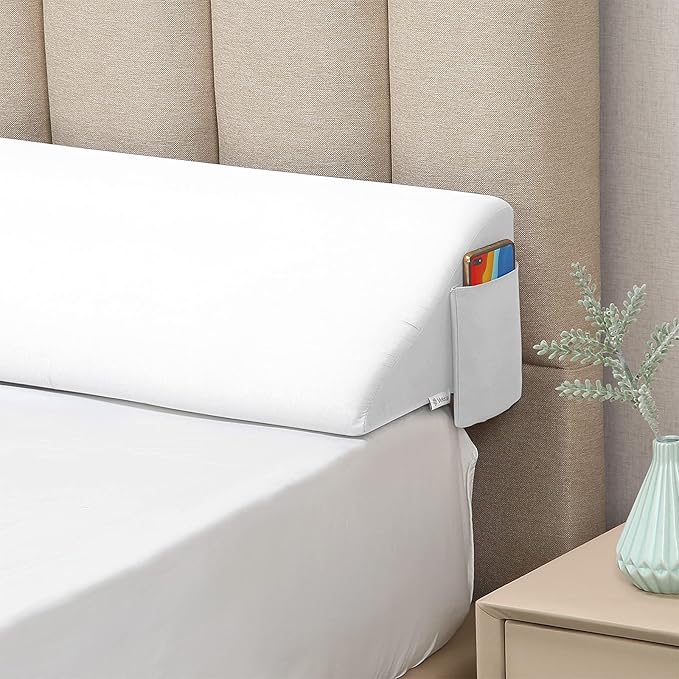 Vekkia Queen Size Bed Wedge Pillow for Headboard Gap/Mattress Wedge Gap Filler/Bed Gap Filler Fill 0-6" Gap Between Headboard and Mattress,60"x10"x6"-White