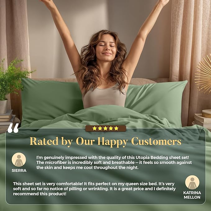 Utopia Bedding King Size Sheet Set – 4 Piece Bed Sheets, Soft and Breathable Microfiber, Includes 1 Fitted Sheet, 1 Flat Sheet and 2 Pillowcases – Oeko Tex (Sage)