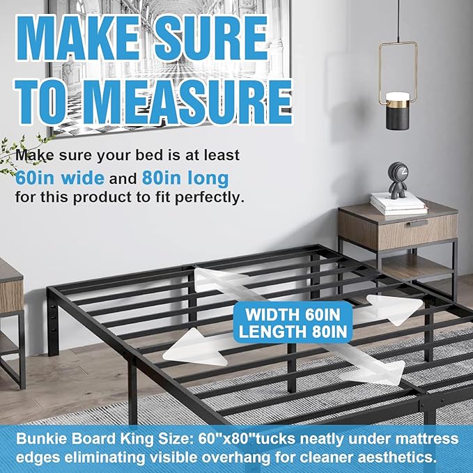 Bunkie Board Queen Size (60x80''), 10mm Bed Boards for Under Mattress, Breathable, Noise Minimizing, Moisture Resistant Bunkieboards, Heavy Duty Bed Support Board for Platform & Slatted Frames