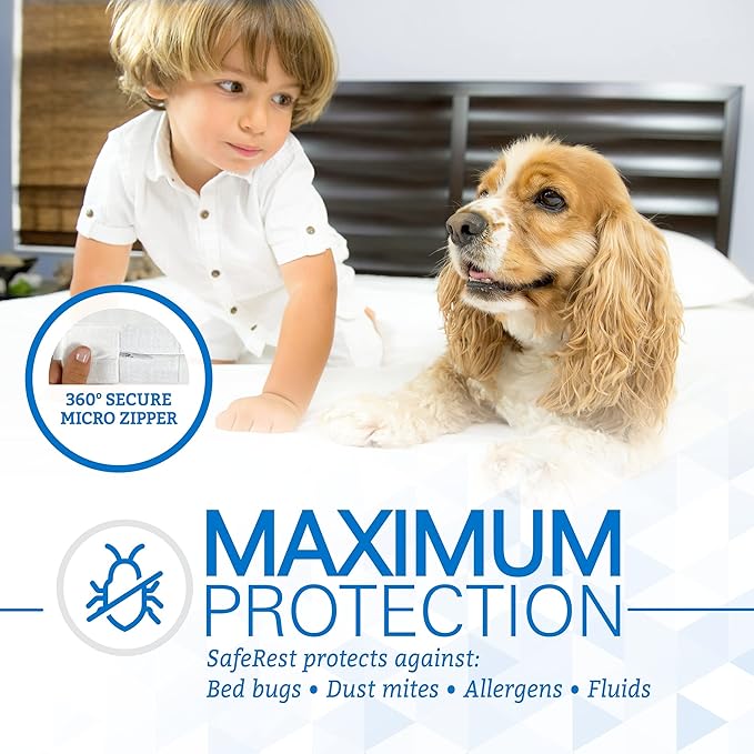 SafeRest Zippered Mattress Protector - Premium 6-9 Inch Waterproof Mattress Cover for Bed - Breathable & Noiseless Washable Mattress Encasement - Twin XL
