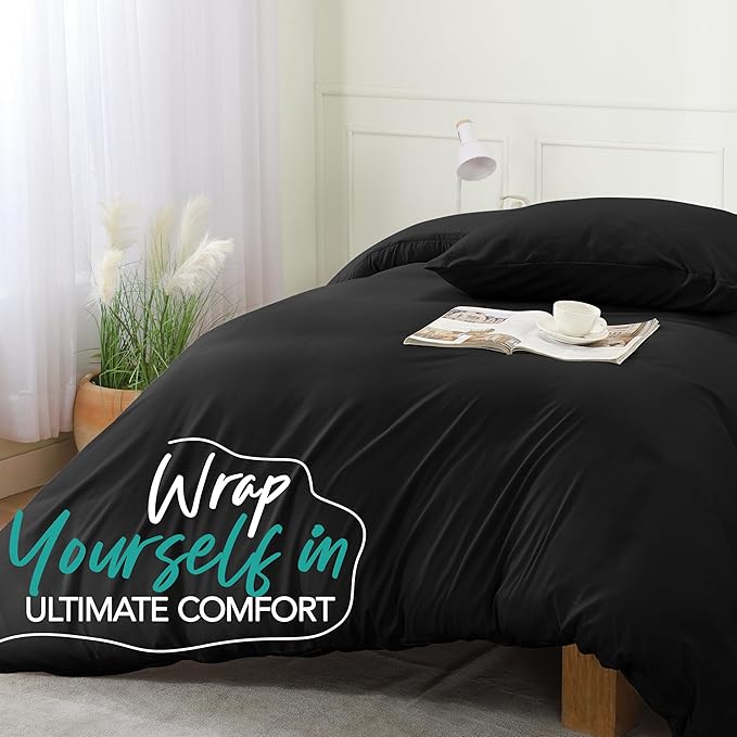 Utopia Bedding Duvet Cover Set with Pillowcases- 2 Pieces Bedding Duvet Cover with Zipper Closure - 1 Duvet Cover with 1 Pillow Sham - Soft Brushed Microfiber (Twin/Twin XL, Black)