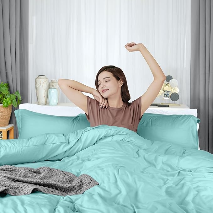 Utopia Bedding Duvet Cover King Size - 3 Piece with Zipper Closure - 1 Comforter Cover 104X90 Inches & 2 Pillow Shams 20X36 Inches (Spa Blue) Comforter Not Included