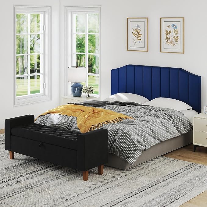 Furpopup King Size Headboard Only, Velvet Upholstered Headboard King/California King Size Wall Mount and Bed Frame Mount, Featuring High-Density Sponge Padding Easy Assembly Comfort Style-Navy Blue