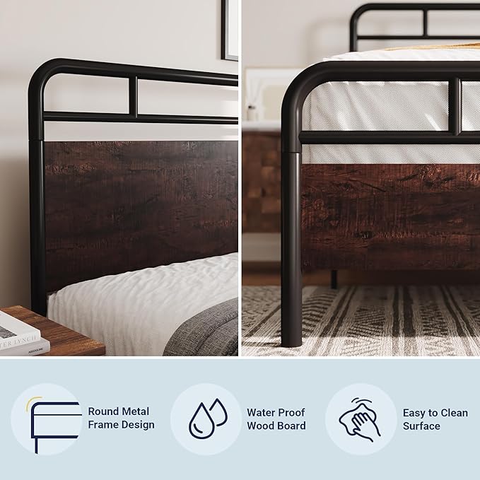 Allewie King Size Platform Bed Frame with Wooden Headboard and Footboard, Heavy Duty 13 Metal Slats Support, Under-Bed Storage, No Box Spring Needed, Noise Free, Easy Assembly, Mahogany