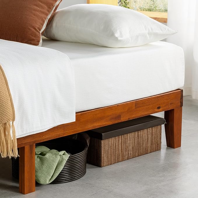 Mellow Naturalista Classic - 79.5"L x 59.5"W x 12"H Inch Solid Wood Platform Bed with Wooden Slats, No Box Spring Needed, Easy Assembly, Queen, Cherry