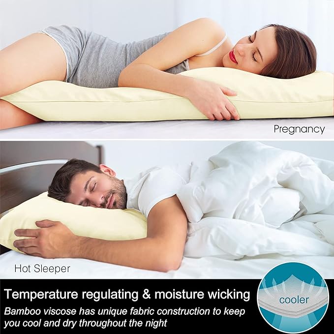 BEDELITE Body Pillow Cover, Rayon Made from Bamboo, Cooling Body Pillow Pillowcase for Hot Sleepers and Night Sweats, Breathable & Silky Soft Full Long Pillow Case Cover (Cream, 20x54 Inches)