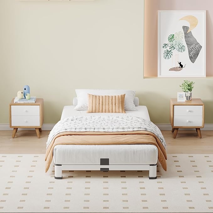 NKZ Twin Platform Bed Frame 4 Inch, Heavy Duty Metal Low Profile Bed Frame with Round Corner Legs, 3500lbs Weight Capacity Reinforced Frame, No Box Spring Needed，Noise-Free, Easy Assembly