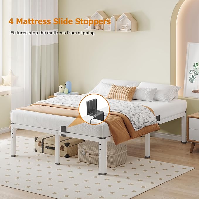 NKZ Queen Platform Bed Frame, 20 Inch Metal Bed Frame with Storage Space, No Box Spring Needed, Easy Assembly, Noise Free, 3,500 lbs Heavy Duty Steel Slats Support