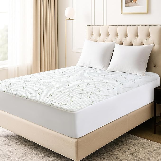 Hannah Linen California King Mattress Protector, Cooling Rayon dervied from Bamboo Viscose, 100% Waterproof - Fitted Sheet Style, Deep Pocket