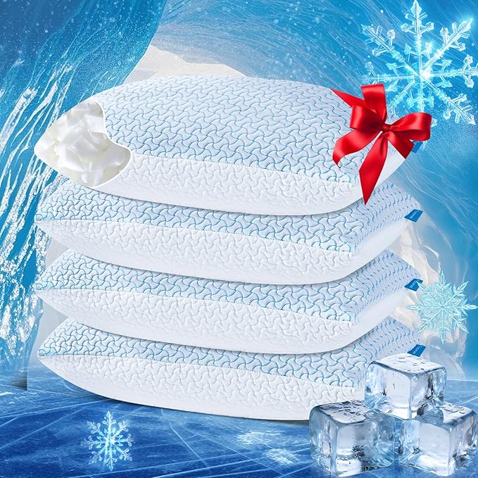 SUPA MODERN Shredded Memory Foam Pillows Queen Size Set of 4, Cooling Bed Pillow for Sleeping for Hot Sleepers, Adjustable Pilllows for Side Back and Stomach Sleepers, Neck & Shoulder Comfort Support