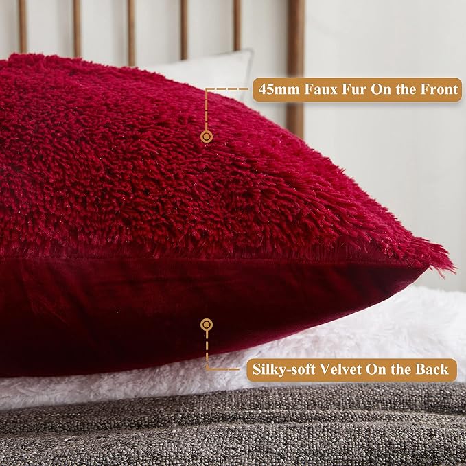 XeGe Soft Plush Body Pillow Cover, 20x54 Big Fluffy Body Pillowcase, Boho Faux Fur Fuzzy Long Decorative Pillow Sham for Bedroom Sofa Couch, Solid Shaggy Throw Bed Pillow Case Red