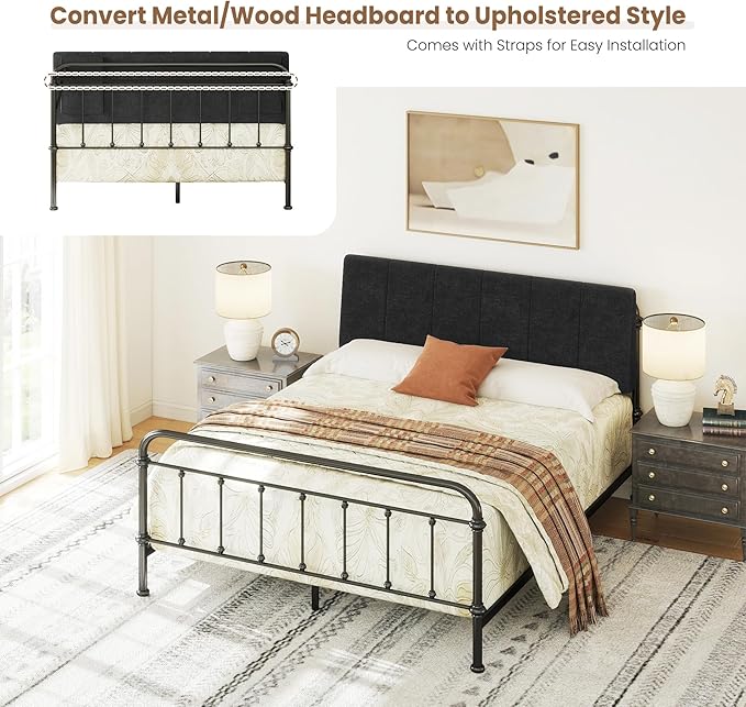 Queen Size Headboard Only-No Assembly, Upholstered Headboard Queen Size Linen Fabric Modern Style Headboards Extra-Thick, Black